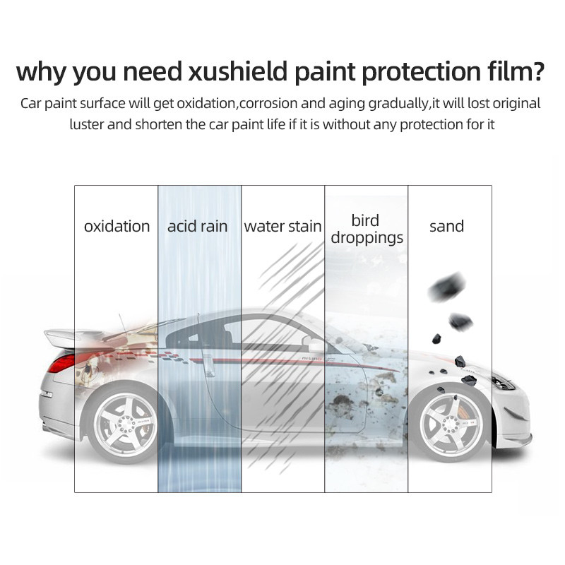 XUSHIELD 8.5mil Υψηλή γυαλιστερή υδροφοβικότητα υψηλής ποιότητας Αντί γρατζουνισμάτων Επισκευή θερμότητας Διαφανής προστατευτική ταινία χρώματος αυτοκινήτου TPU
